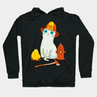 Intense Gaze Fireman Cat - Funny White Cat Hoodie